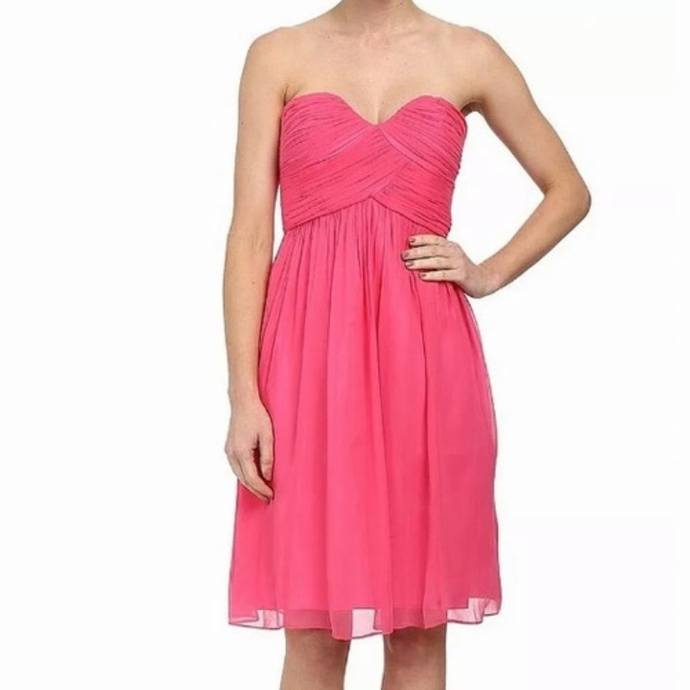 💕 NWT Donna Morgan Pink Chiffon Strapless Midi Dress
